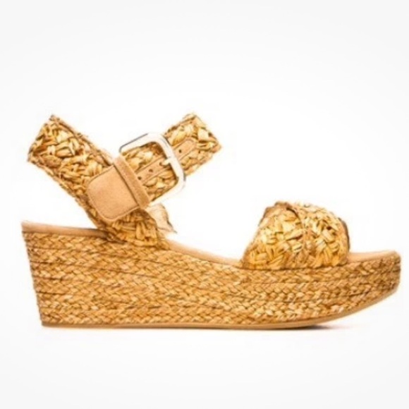 Stuart Weitzman Shoes - Stuart Weitzman Oncross Wedge Espadrille Platform Camel Alex Hoopla Sandal Sz 9